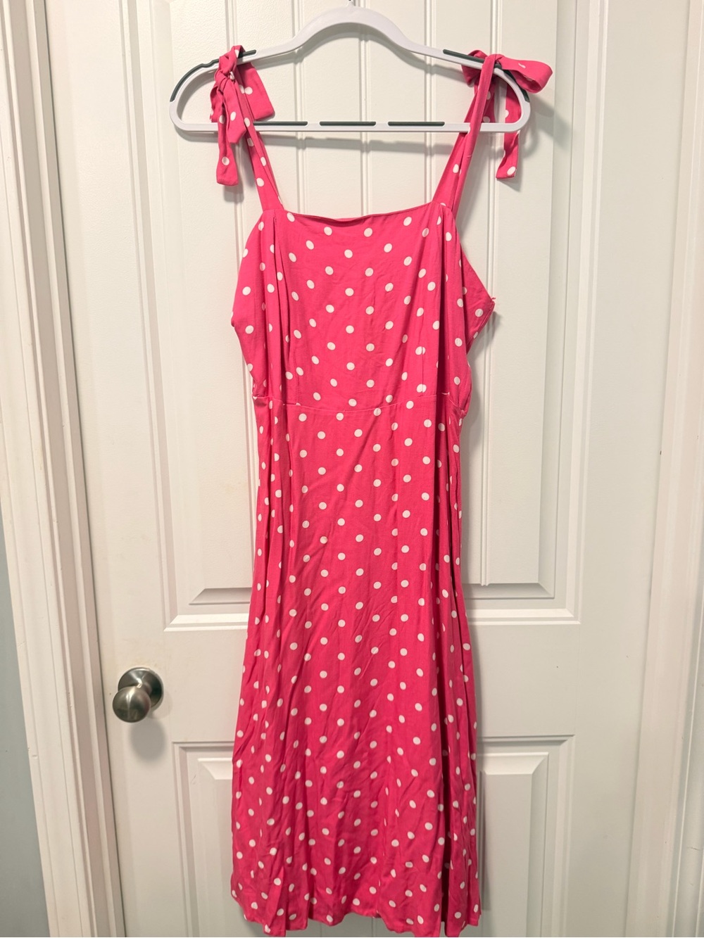 Draper James Hot Pink Polka Dot Tie-Shoulder Midi Dress